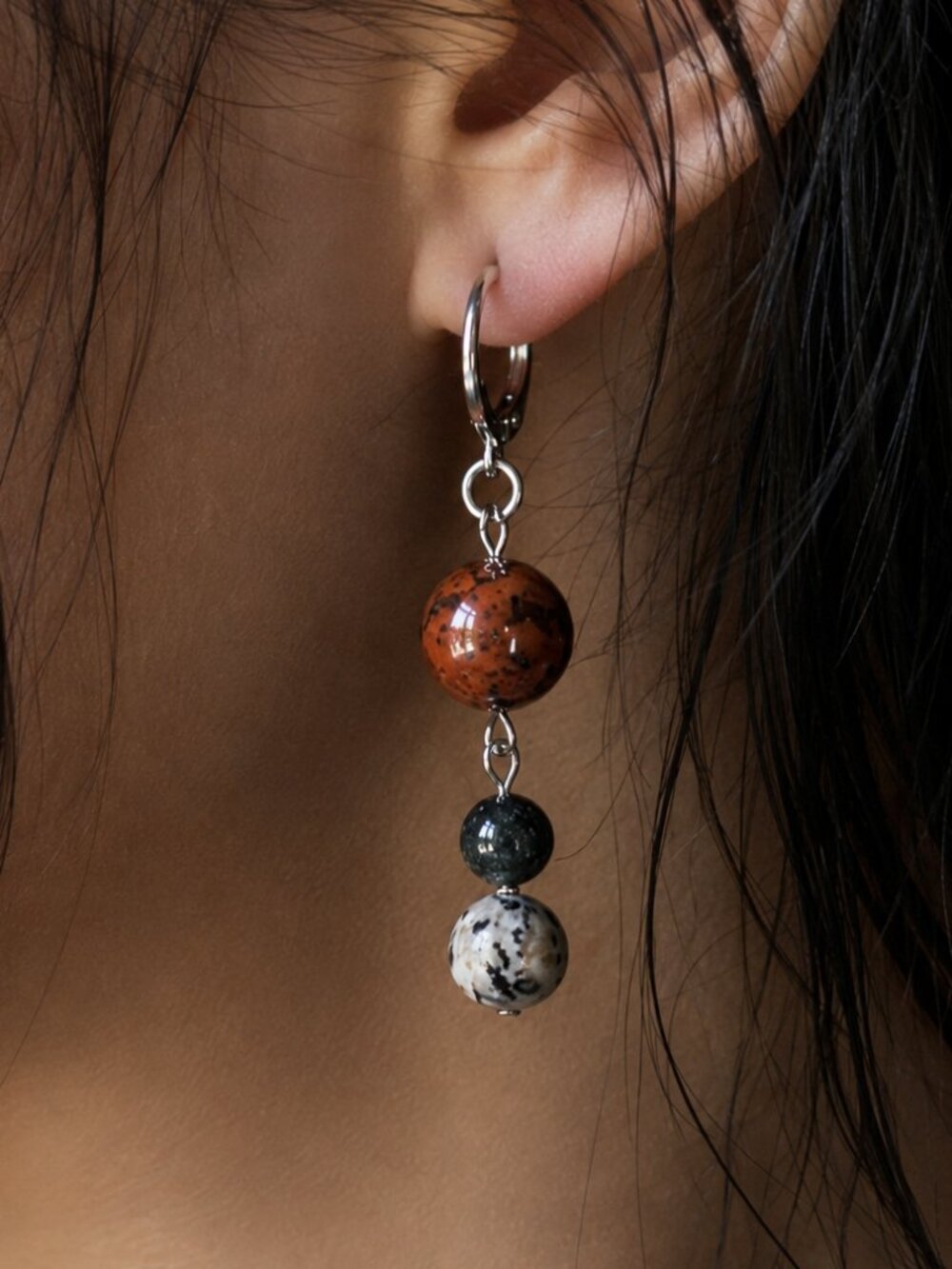Whimsigoth Gemstone Dangle Earrings – Mahogany Obsidian & Jasper Gemstone Drops